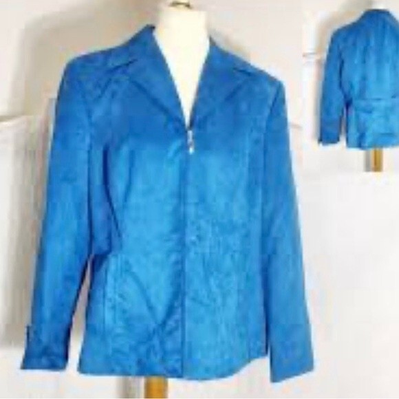 Evan Picone Blue Blazer Classic Notched Lapels - Picture 2 of 3